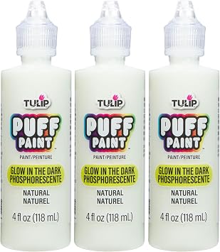 TULIP Puff Fabric Paint, 4 fl oz 3-Pack, Permanent Fabric Paint for Clothes & DIY Projects, Glow in the Dark Natural