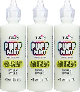 Tulip Puff Glow In The Dark Fabric Paint, Permanent Craft Paint for Clothes, DIY Projects, Notoxic, 4 fl oz 3-Pack, Glow Natural