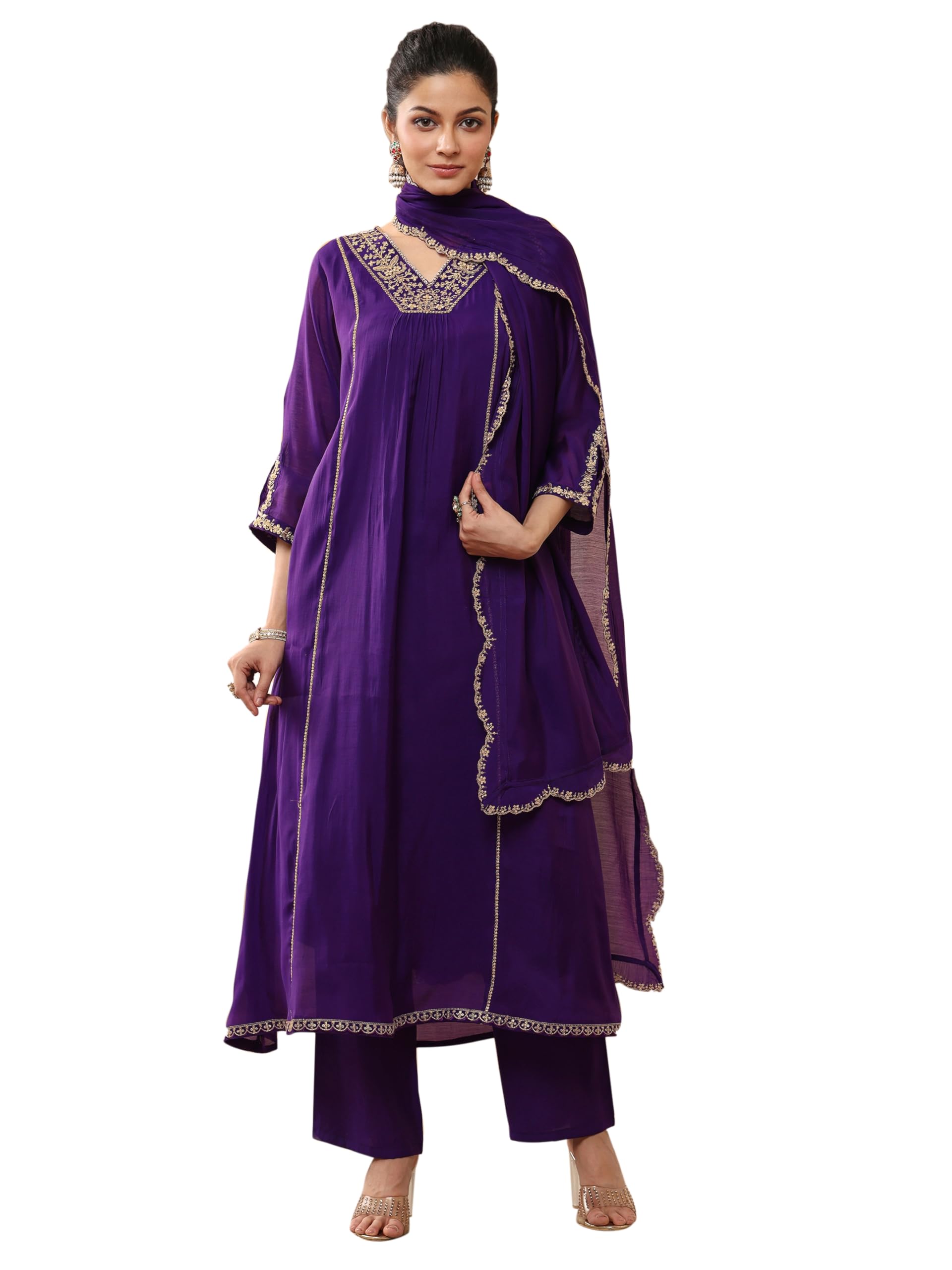 libas Embellished Silk Blend A Line Kurta With Trouser and Dupatta | ethnic wear | bridal suit | wedding dress | occasion wear-picture-27