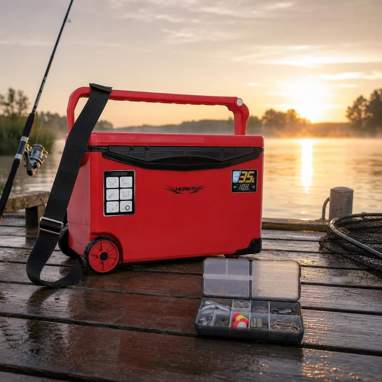 Frigo Portatile con Ruote per Pesca, Ghiacciaia Rigida 31-40L, Frigorifero Termico, Bianco