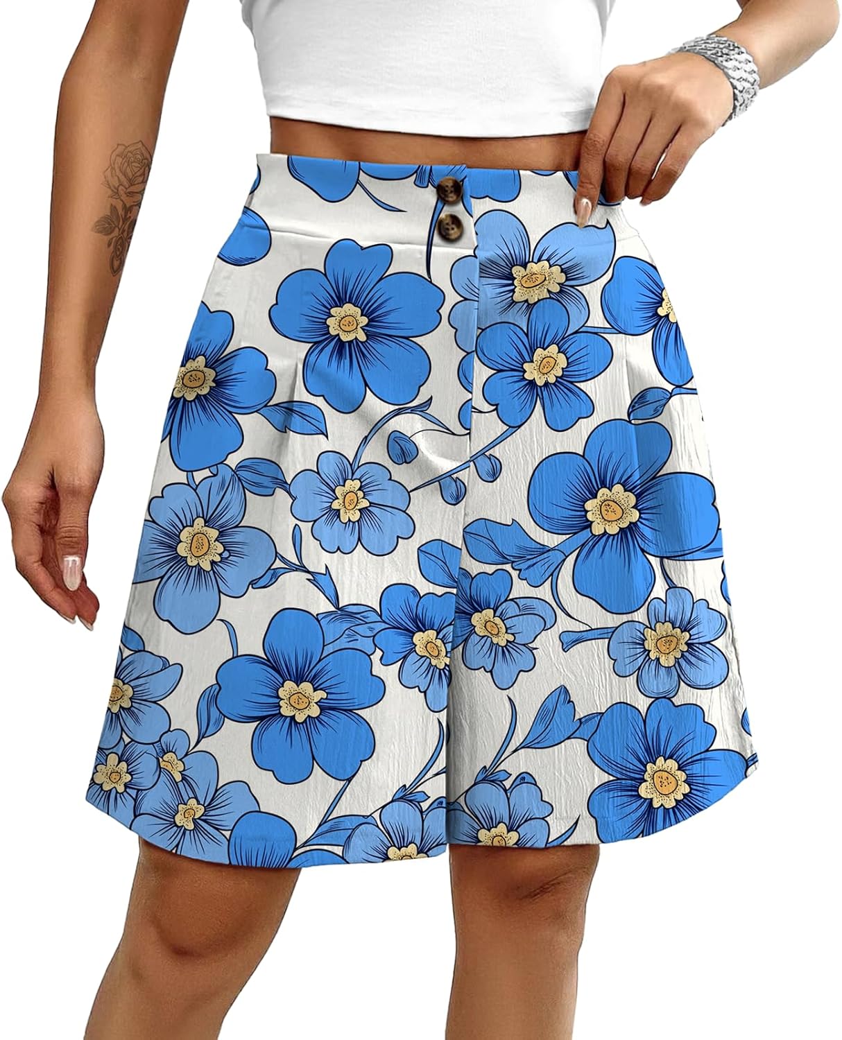 Loose Shorts for Women Summer Vintage Pleated Button Trendy Shorts Wide Leg Summer Pants Beach Vacation Clothes