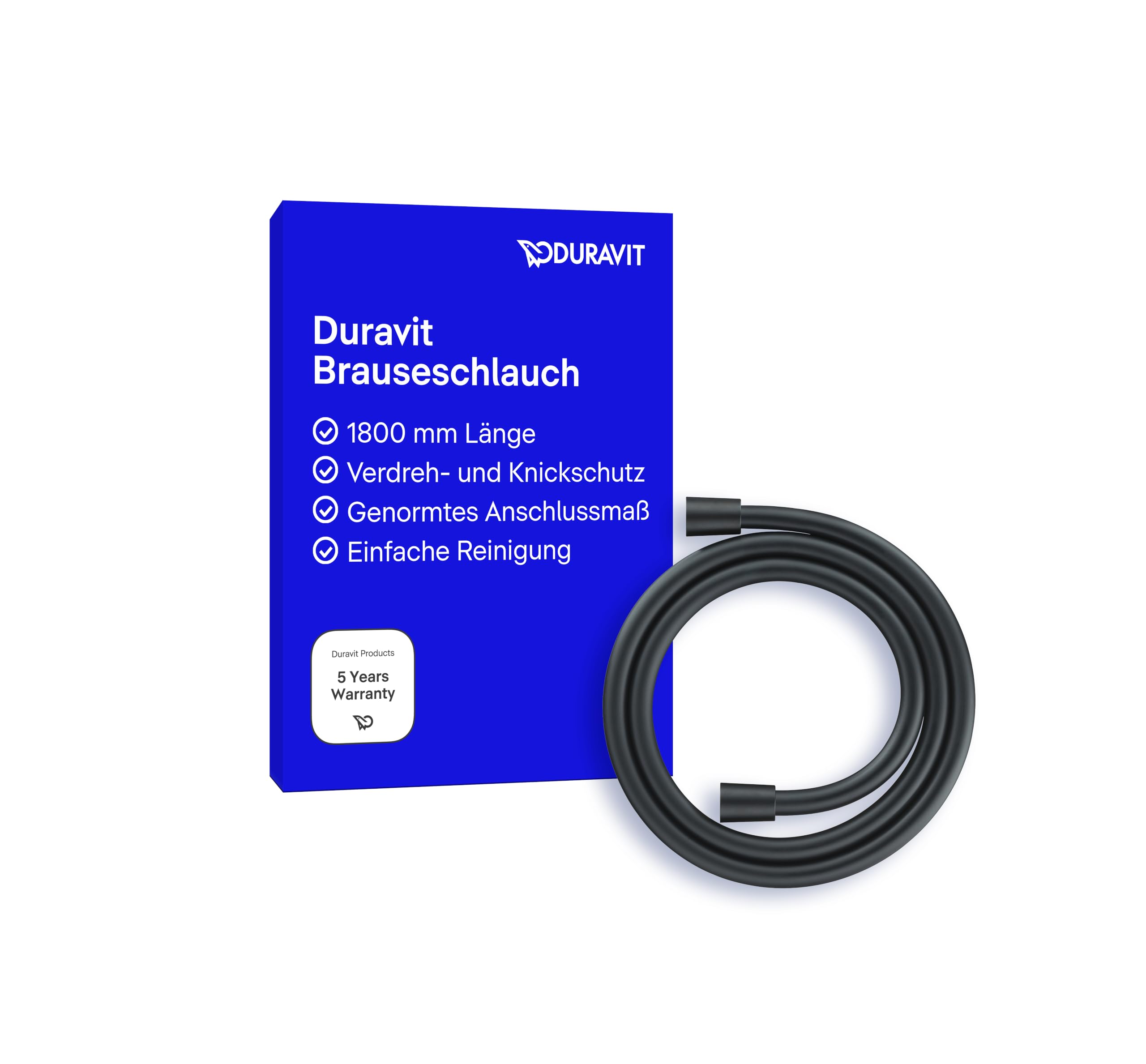 Duravit Universal Brauseschlauch, flexibler Duschschlauch 1,80 m mit Verdrehschutz, knickfest, Schwarz Matt