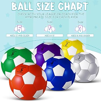 Jexine 6 Pcs Soccer Ball Bulk with Pump Official Size Indoor Outdoor Soft Soccer Sport Gift for Child Teen Adult Practice Game Back to School