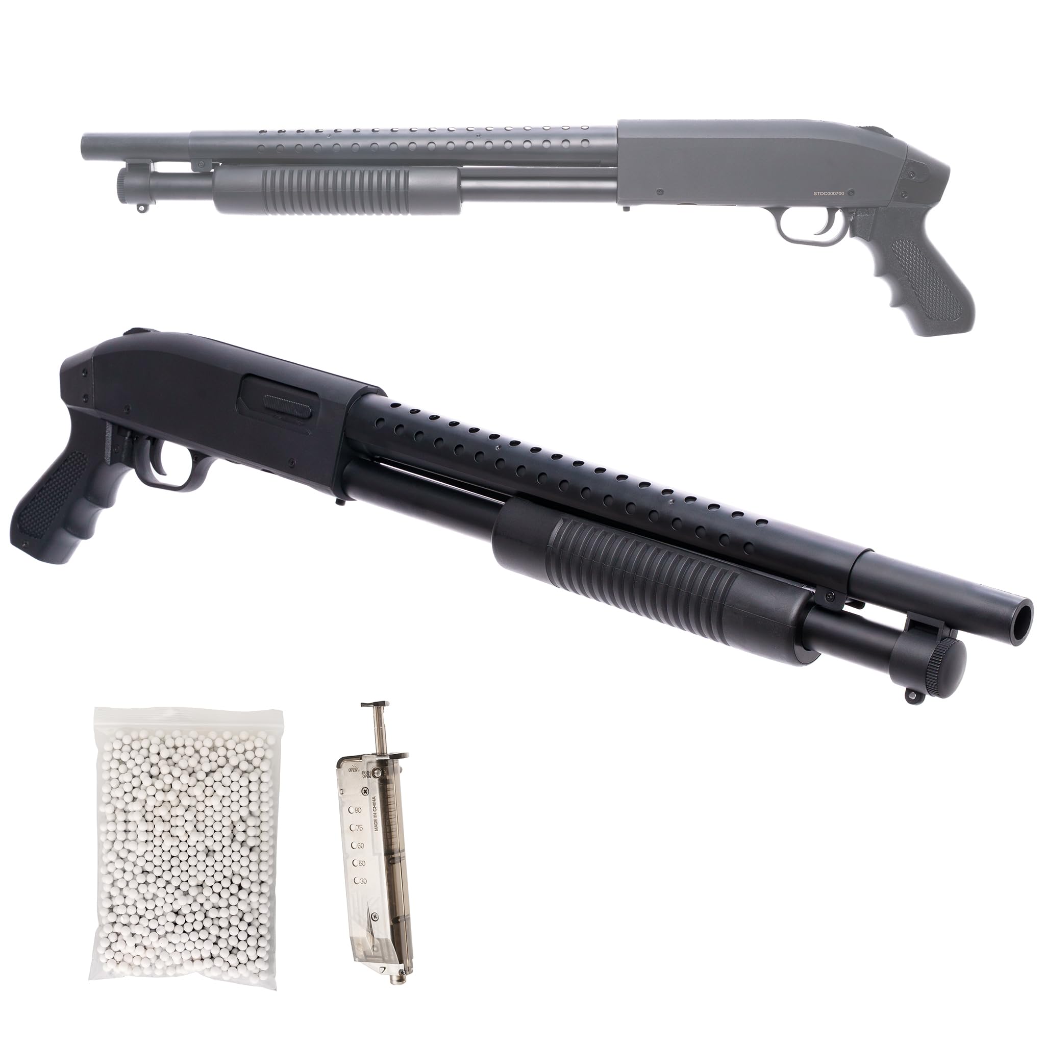 Fucile Softair a Pompa M47D con Caricatore Estraibile, carichino e 1000 Pallini da 6mm, potenza 0,9Joule - Perfetto per Iniziative di Softair, Nero, 65x17 cm