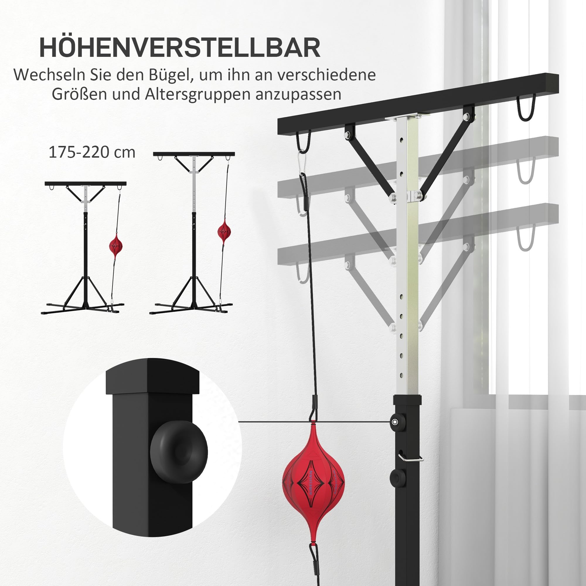 SPORTNOW soporte para saco de boxeo, regulable en altura, soporte independiente para saco de boxeo con speedball, capacidad de carga hasta 60 kg, acero, negro