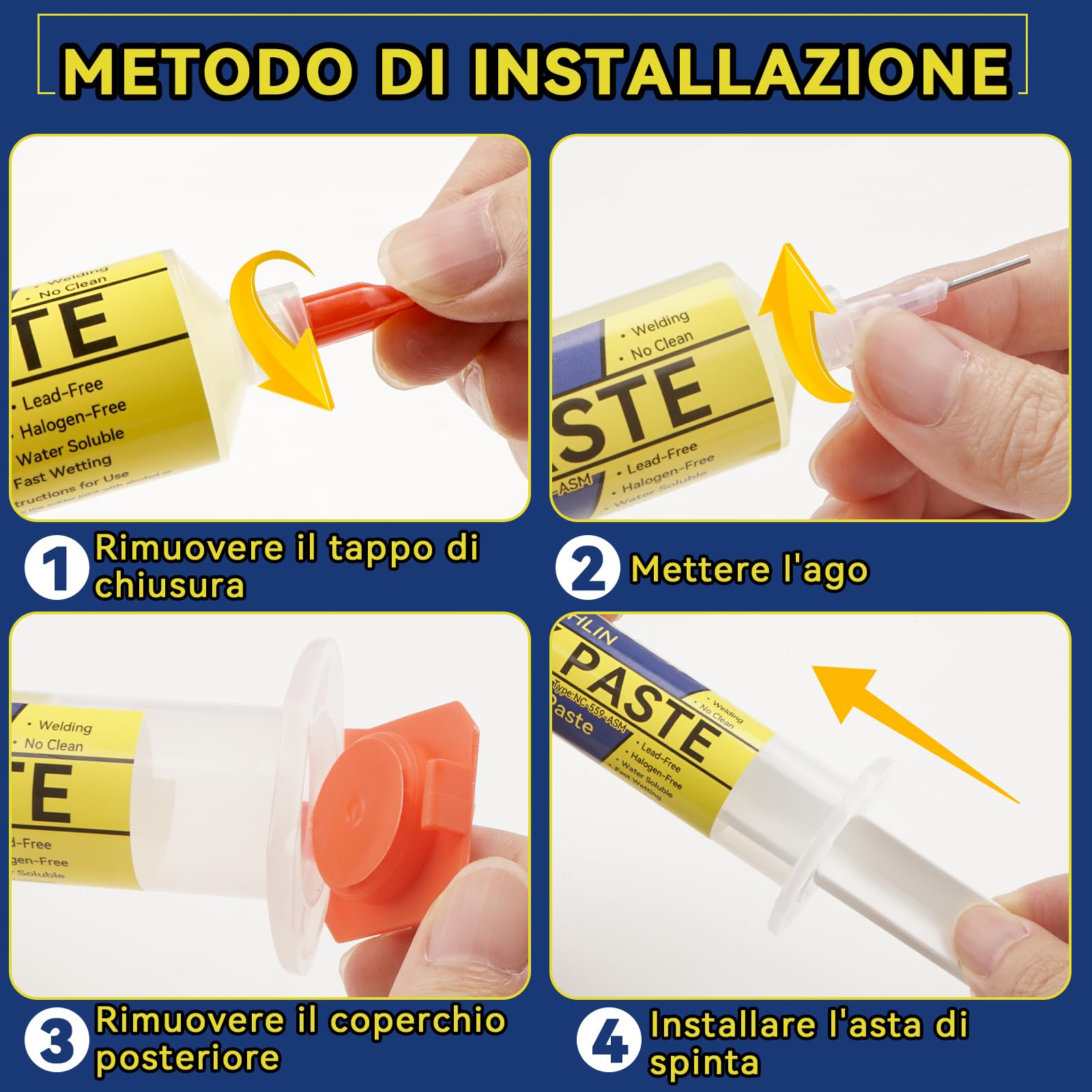 prowtihlin Stagno per Saldare 60ml, 2 Pezzi Paste per saldatura con 2 Aghi, 1 Spingitore & 1 Siringa - 60g Flussante per Saldatura a Stagno, ecc - Ideale per Saldatura a Stagno e Riparazioni BGA/PCB