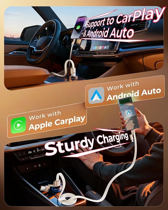 SHEZI 2 Pack Cable Bundle, 4 in 1 240W USB C Cable(Gold) with 4 in 1 USB C Cable 240W 5FT(Green) Bundle