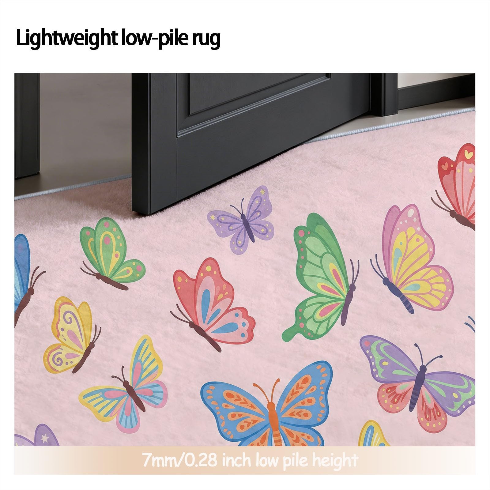 Tapis de Couloir Long 80 x 180 cm, Rose Tapis Cuisine Antidérapant Lavable, Minimaliste Élégant Animaux Mignon Papillon Tapis de Passage Doux pour Salon, Entrée, Balcon, Chambre Adulte Enfant