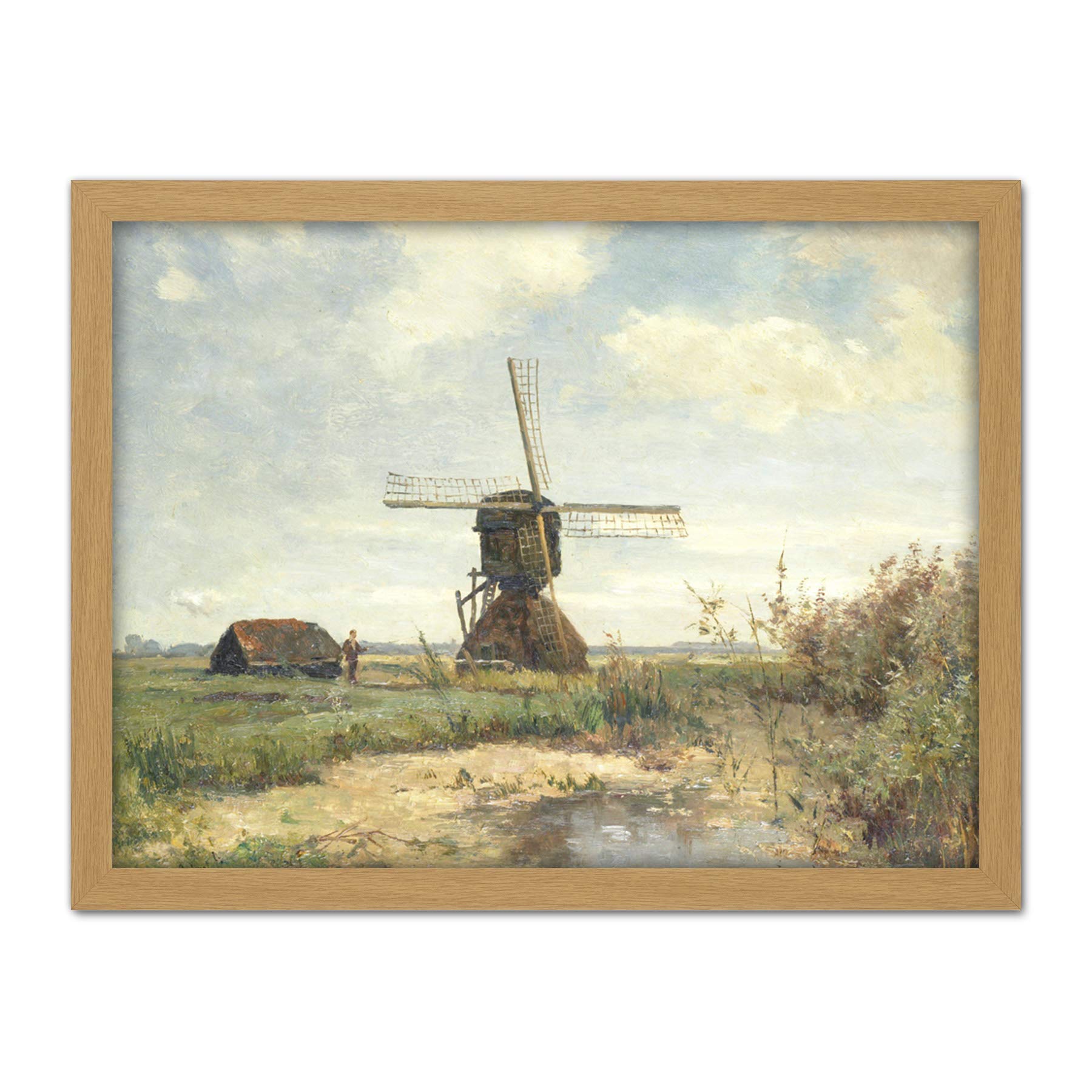 Artery8 Paul Gabriel Sunny Day A Windmill On A Waterway Artwork Framed Wall Art Print 18X24 Inch
