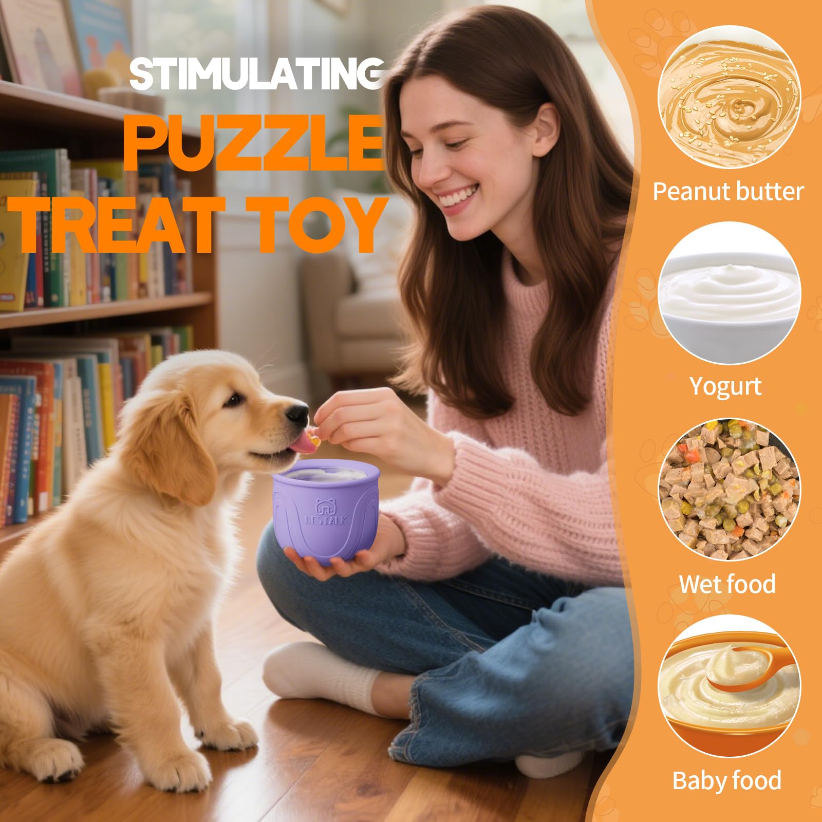 Leckerli-Spender Hundespielzeug, Topple Langanhaltendes Interaktives Puzzle Kauspielzeug für Hunde, Stuffable Dog Enrichment Frozen Lick Treat Toy für Langeweile, BPA-freies Silikon