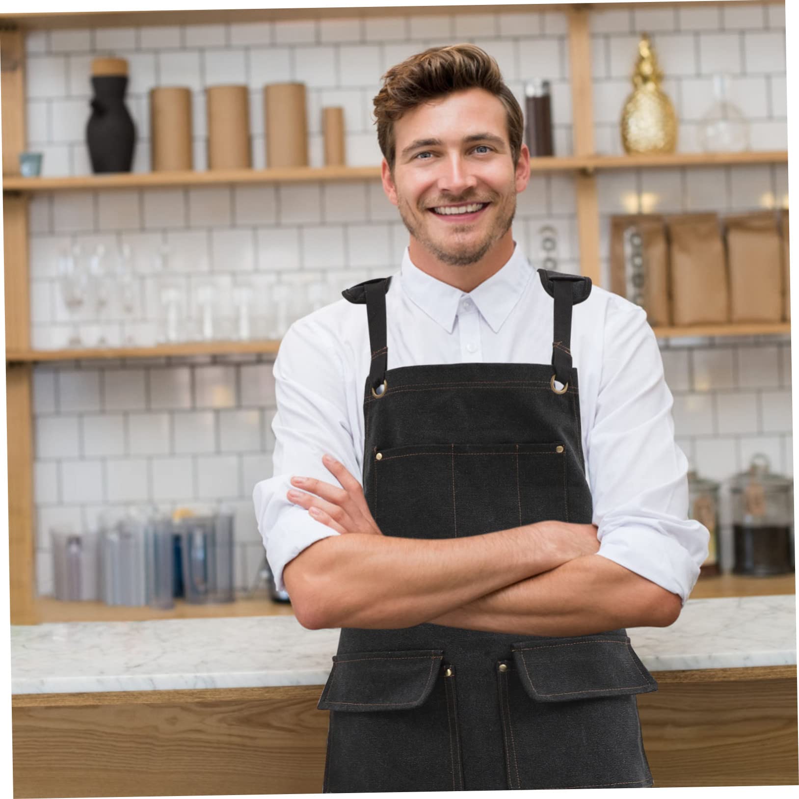 Kuchenschürze Mit Gekreuztem Rücken Aus Canvas Verstellbarer Schultergurt Große Tasche Und Gurthalter Für Ordnung Geeignet Für Kochen Kellnern Und Friseursalons