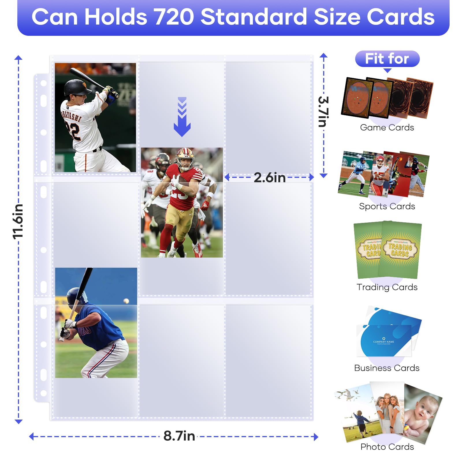 40 Pack 9 Pocket Page Protectors,720 Double Sided Card Holder Pages for a 3 Ring Binder - Image 3