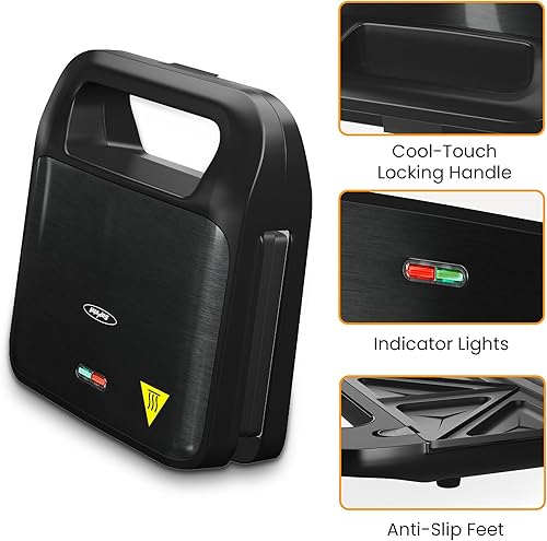 Miniatura 5 de Sunvivi Juego de gofres 3 en 1, parrilla y sándwichero, sandwichero, prensa panini, con placas antiadherentes extraíbles e luces indicadoras,