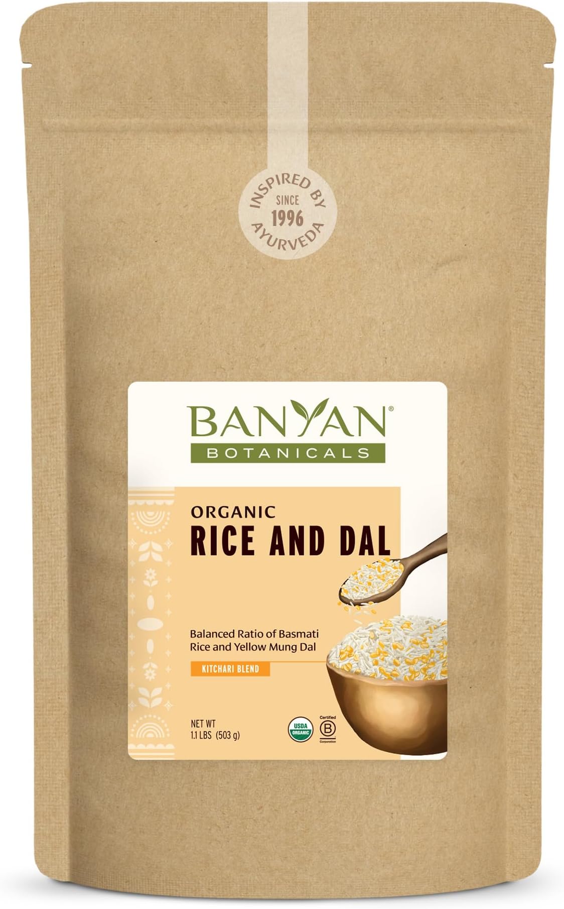 Banyan Botanicals Rice and Dal – Pre-Blended Organic Yellow Mung Dal and Organic Basmati Rice for Kitchari – Easy Food for Cleansing and Digestion – 1.1 lbs. – Non-GMO Sustainably Sourced Vegan