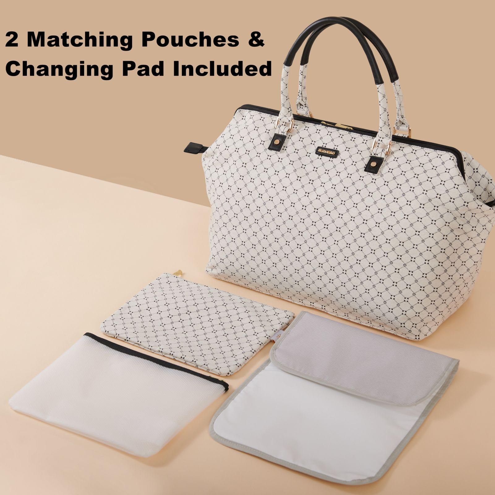 Sunveno Borsa per pannolini da viaggio, borsa per pannolini regolabile, borsa per passeggino, organizer per bambini, grande capacità, borsa per pannolini per maternità