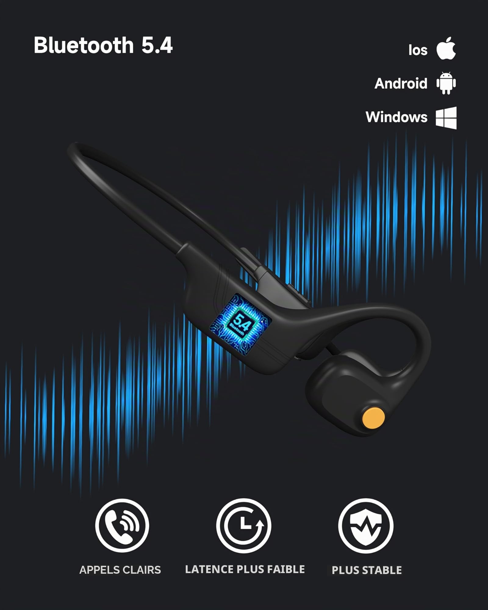 LOBKIN Casque à Conduction Aérienne, Casque Bluetooth sans Fil Oreille Ouverte avec Microphone Antibruit, Écouteurs Conduction Aérienne pour Travail, Appels et Réunions