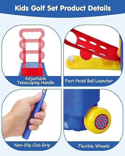 Miniatura 5 de Juego de golf para niños y niñas de 3, 4, 5, 6 años, exclusivo diseño de pedal de pie, pelotas de recarga automáticas, carrito de golf mejorado para