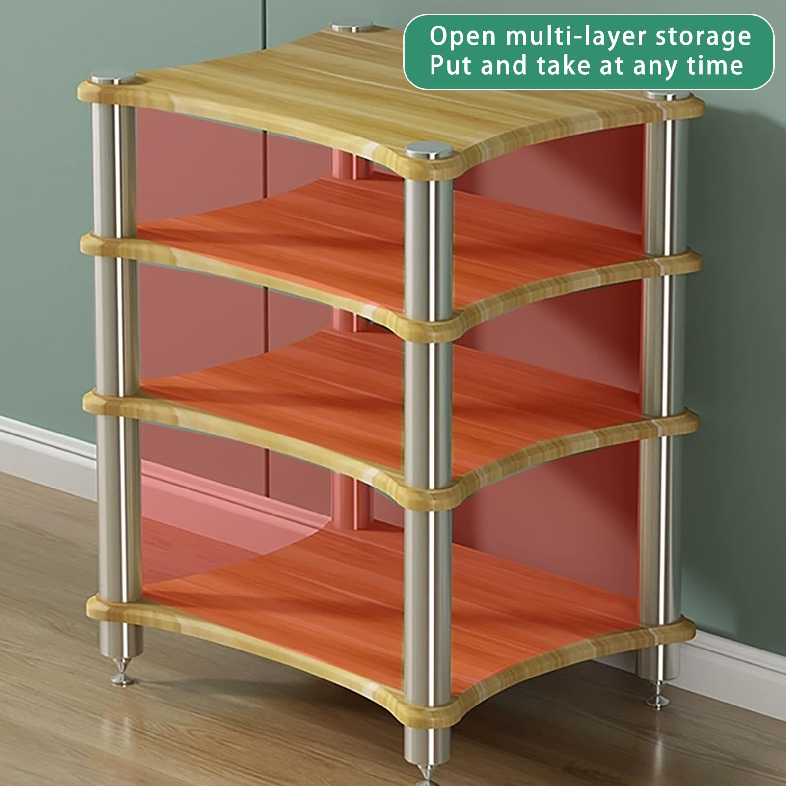 Stojak na Gramofon Szafka na Media, Narożne Półki Audio Wideo do Rozrywki, Szafka Stereo Półka na Media do Domowej Konsoli do Gier Odtwarzacz DVD(Natural,3 tier 61cm/24.4in)