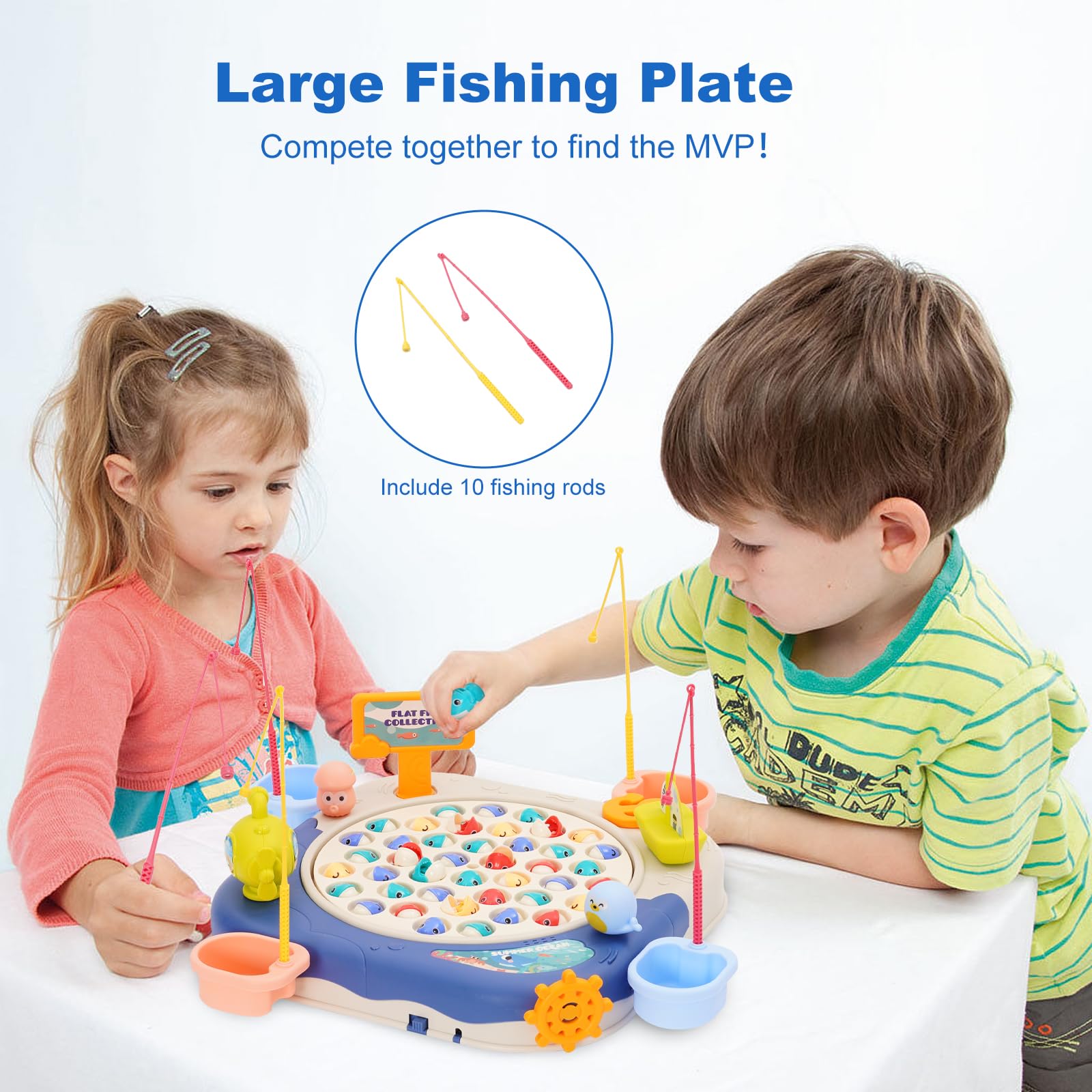Gioco di Pesca con Pesci Magnetici per Bambini,Set di Giocattoli Musicali da Pesca, con 45 Pesci e 8 canne, Gioco Magnetico educativo per Bambini da 3 Anni in su