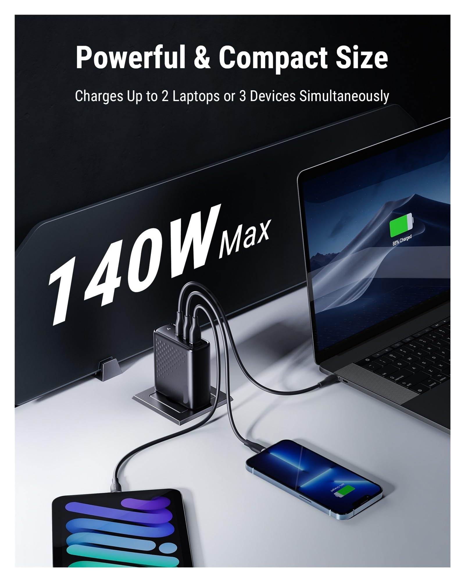 Cargador GAN de 140 W, Carga rápida Tipo C, Carga rápida 4.0, Cargador de Carga rápida USB C 3.0(140W U-K-Plug White)