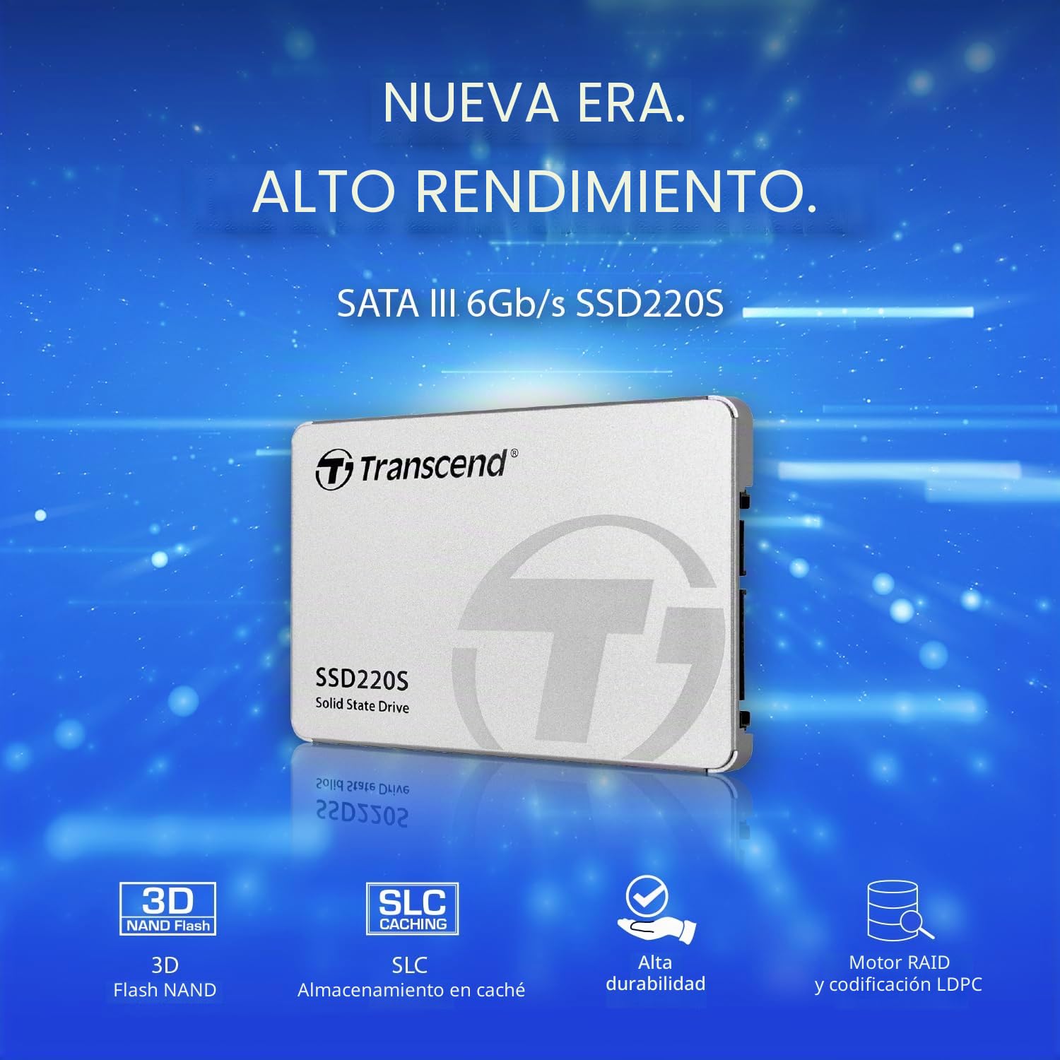Transcend 120GB SSD220S 2.5 Pulgadas SATA III 6 Gb/s Disco de Estado Sólido Interno 3D TLC NAND TS120GSSD220S