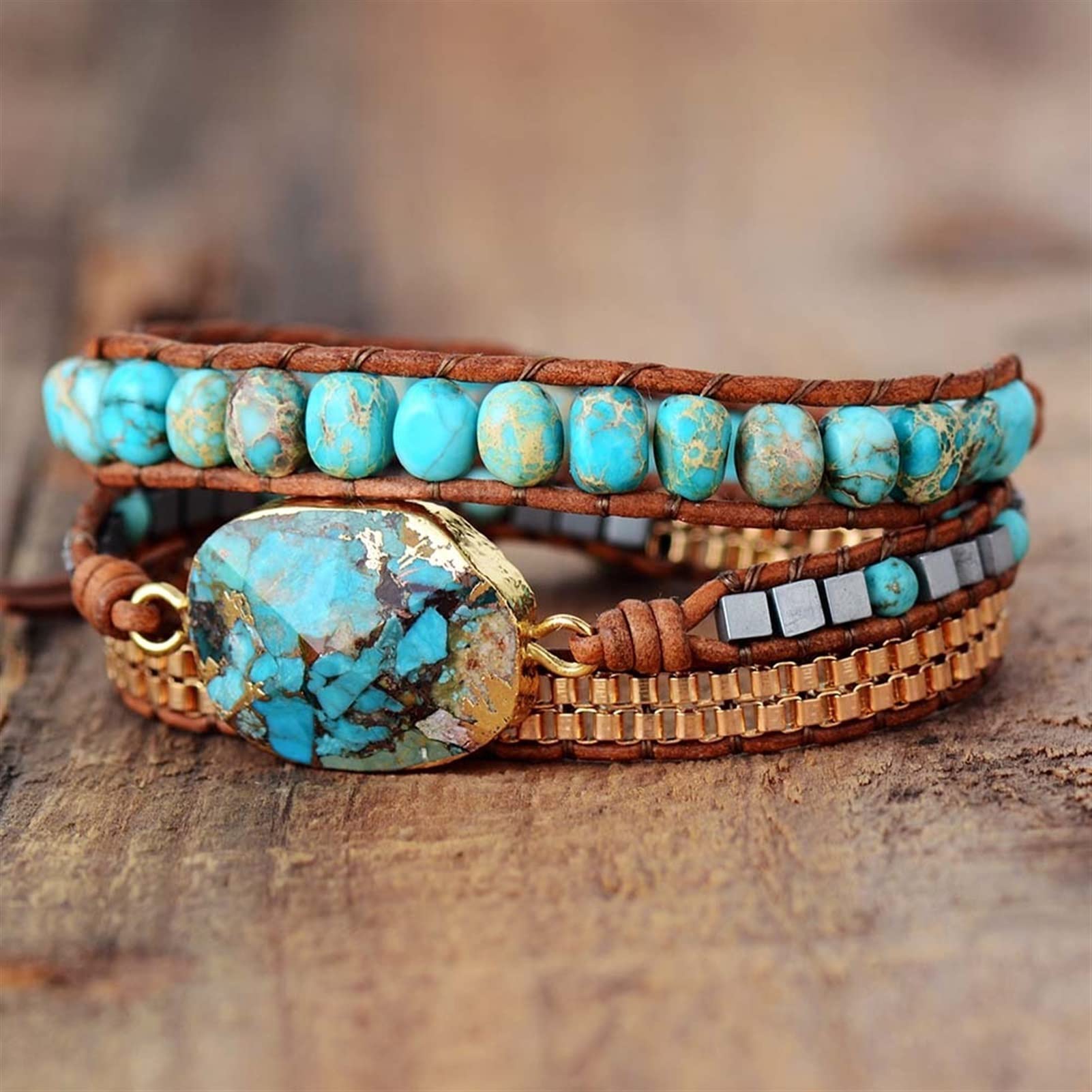 LYGBAOFUL Armbänder Leder-Wickelarmband mit Steinen, Vintage-Weberei, Statement-Kunst-Kettenarmband, Schmuck, Geschenke, Schmuck
