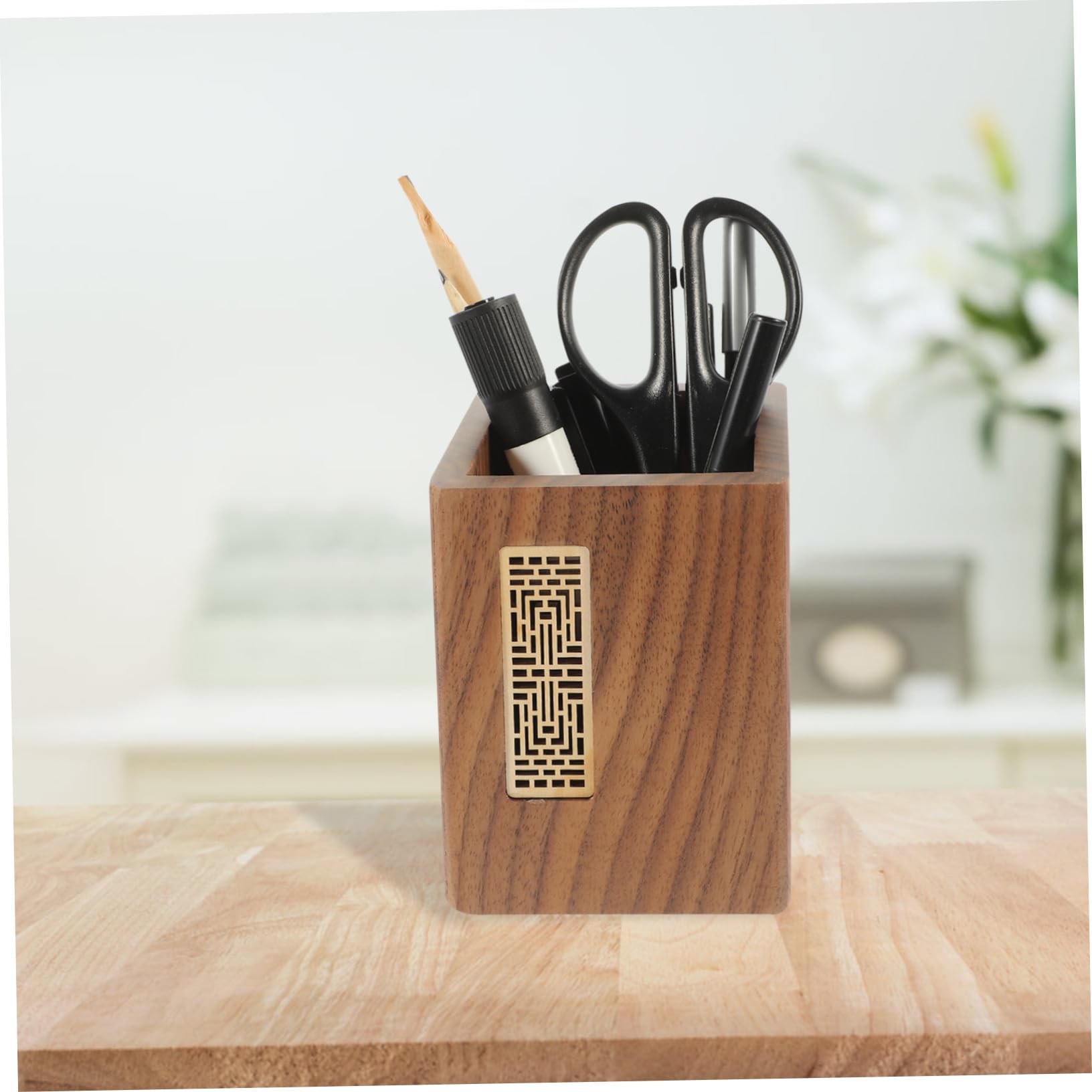 WOONEKY Cubo de Almacenamiento de Madera Portalápices Organizador de Escritorio Japonés Contenedor Creativo para Bolígrafos de Oficina Accesorios Hogar