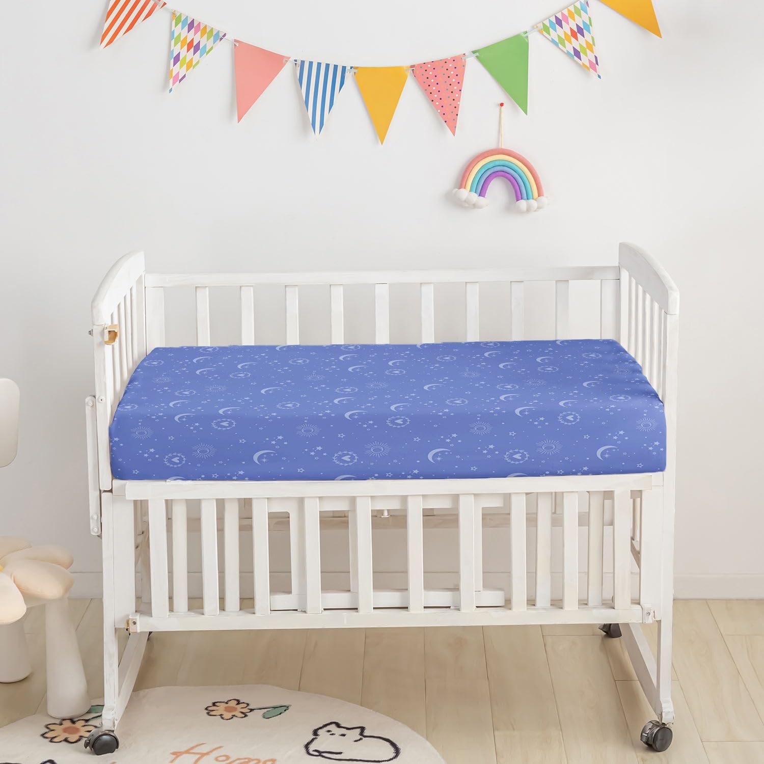 Crib Bedding Set,3pcs Nursery Crib Bedding with Comforter Crib Sheet & Crib Skirt,Sparkle Blue Butterfly Printed Nursery Bedding for Baby Boys and Girls(Blue Butterfly)