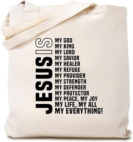 Bolsa de lona cristiana con texto en inglés Jesus is My Everything para mujer, divertida bolsa de compras reutilizable con versículo bíblico