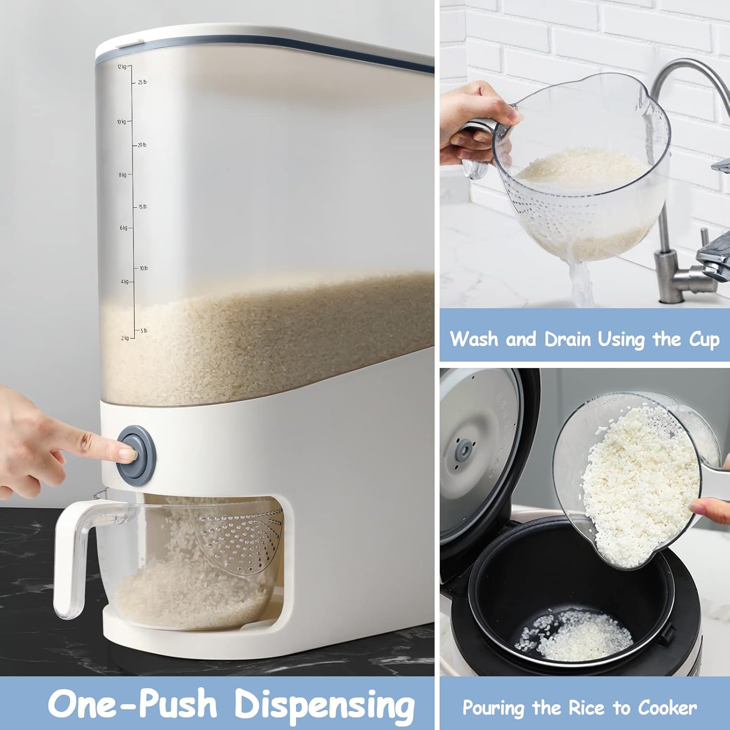 Cosyzone 26.5 Lbs Rice Dispenser, Large Sealed Grain Container Storage with Measuring Cup, Food Dispenser Kitchen Organization and Pantry Store for Cereal Dry Food: Home & Kitchen
