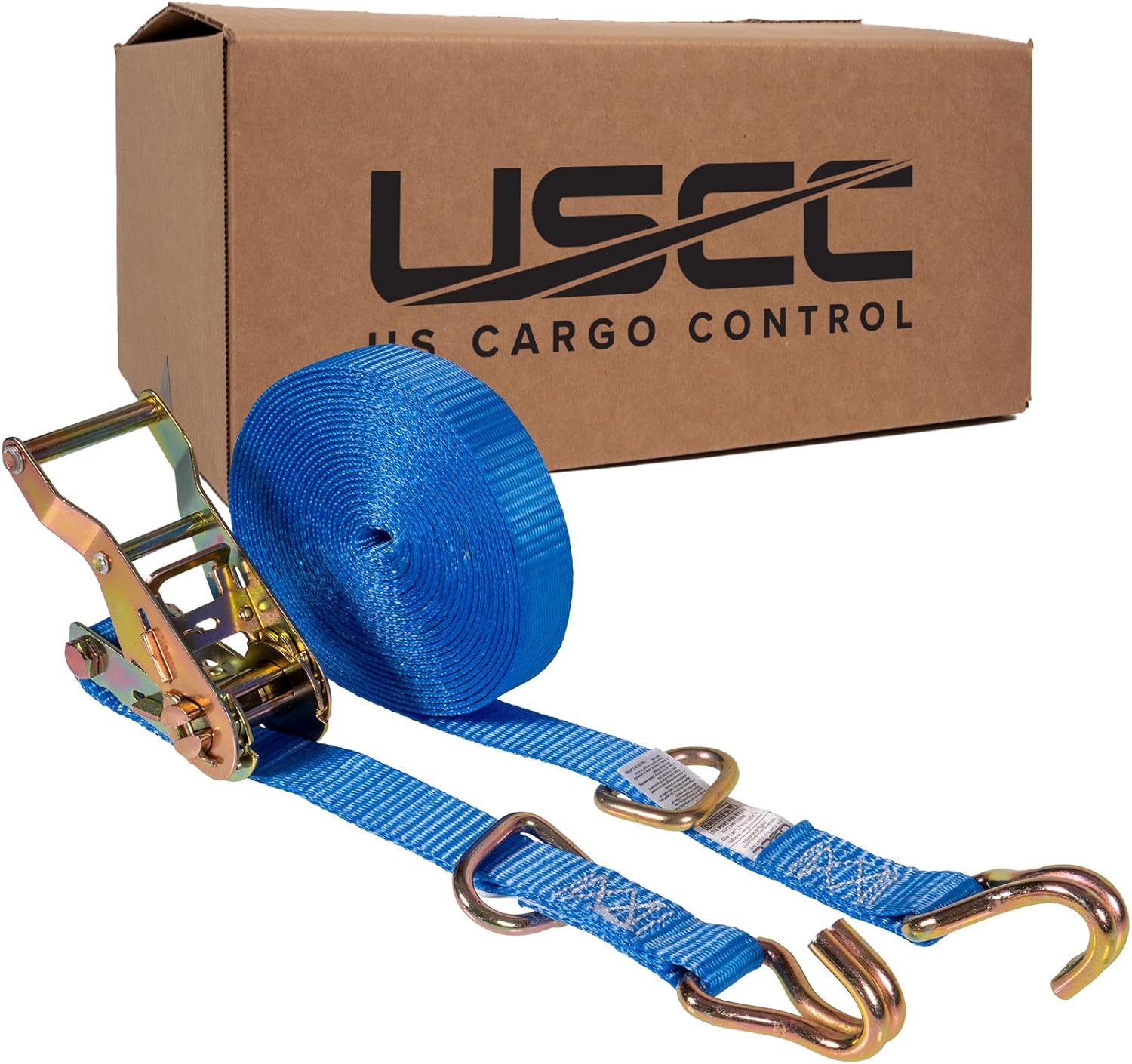 US Cargo Control J Hook Ratchet Straps 1" x 15' (30-Pack), 1 Inch Ratchet Straps with Double J-Hooks & D-Rings, 1,320 LBS Break Strength, Versatile Cargo Tie Downs for Pickup Trucks, Trailers, & More