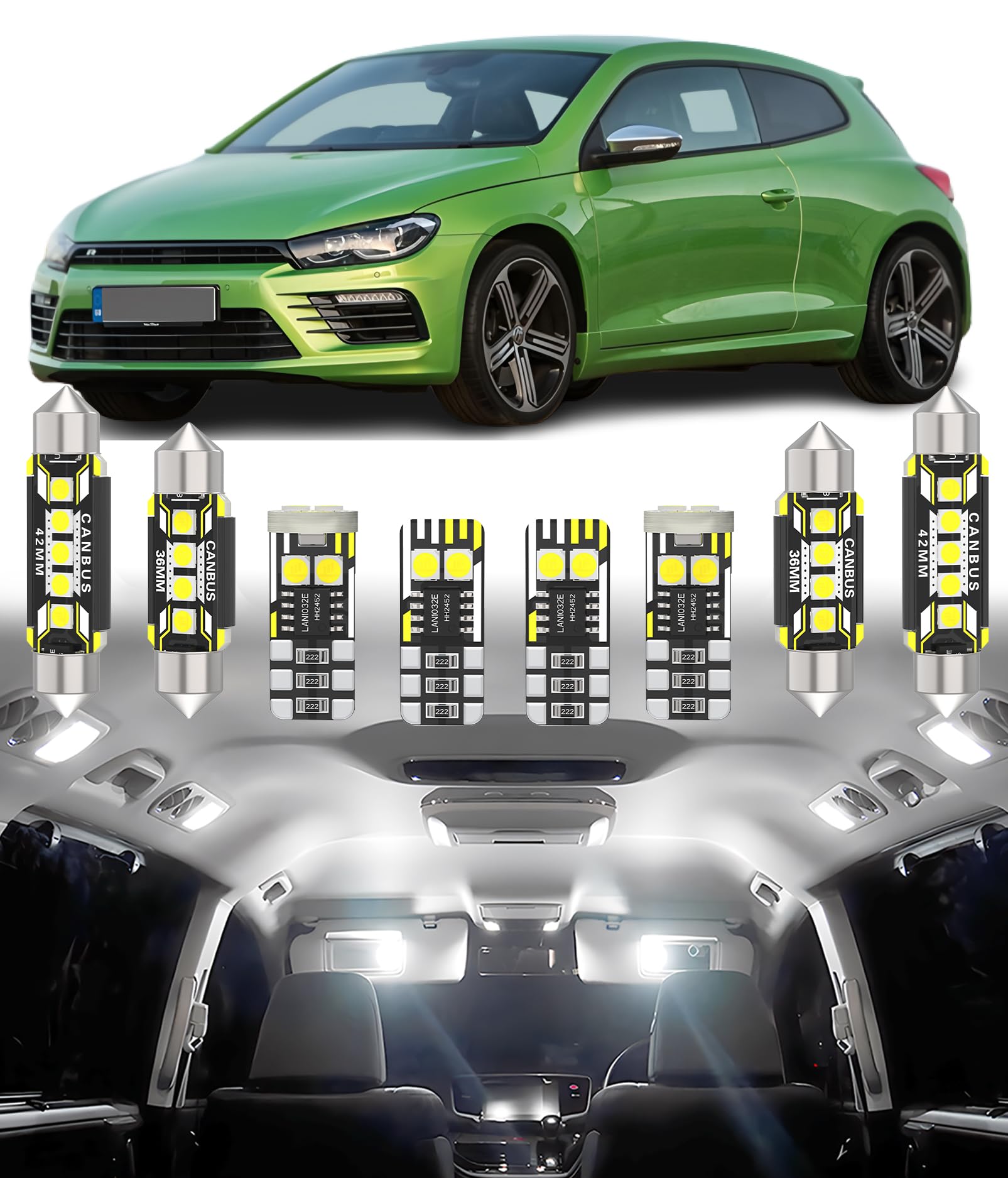 BMT xms Kit de Luces LED Interior para Volkswagen VW Scirocco R R-line GTS 2008-2018, Bombilla LED Interior para Coches y Camiones, Blanco Brillante 6000K, 9 Piezas