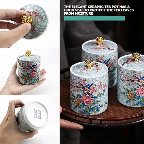 Miniatura 4 de FERCAISH Tarro de cerámica para almacenamiento de alimentos, tarro de almacenamiento de té, organizador de cerámica para dulces con tapa hermética,