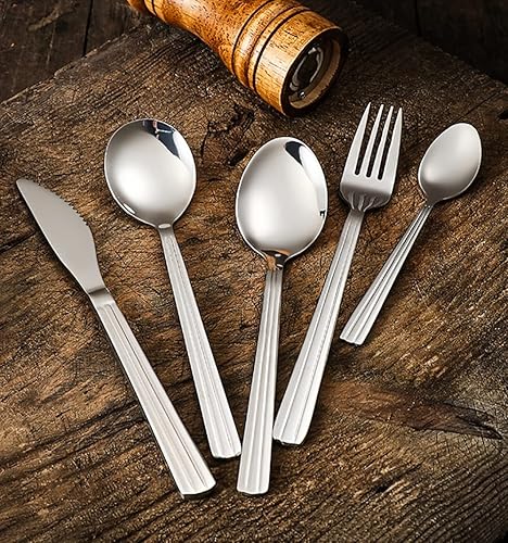 Juego de cubiertos para 6 cubiertos modernos de acero inoxidable de alta calidad, mango a rayas, 30 piezas, incluye cuchillos, tenedores y cucharas,