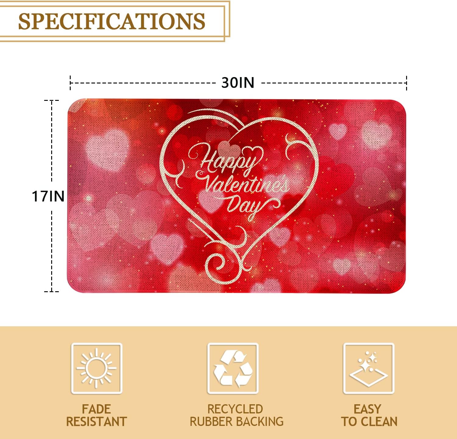 Roszwtit Happy Valentines Day Door Mat 30 X 17 Inch Red Heart Doormat Indoor Outdoor Entrance Floor Mat Non Slip Valentine Decor Rubber Welcome Mats