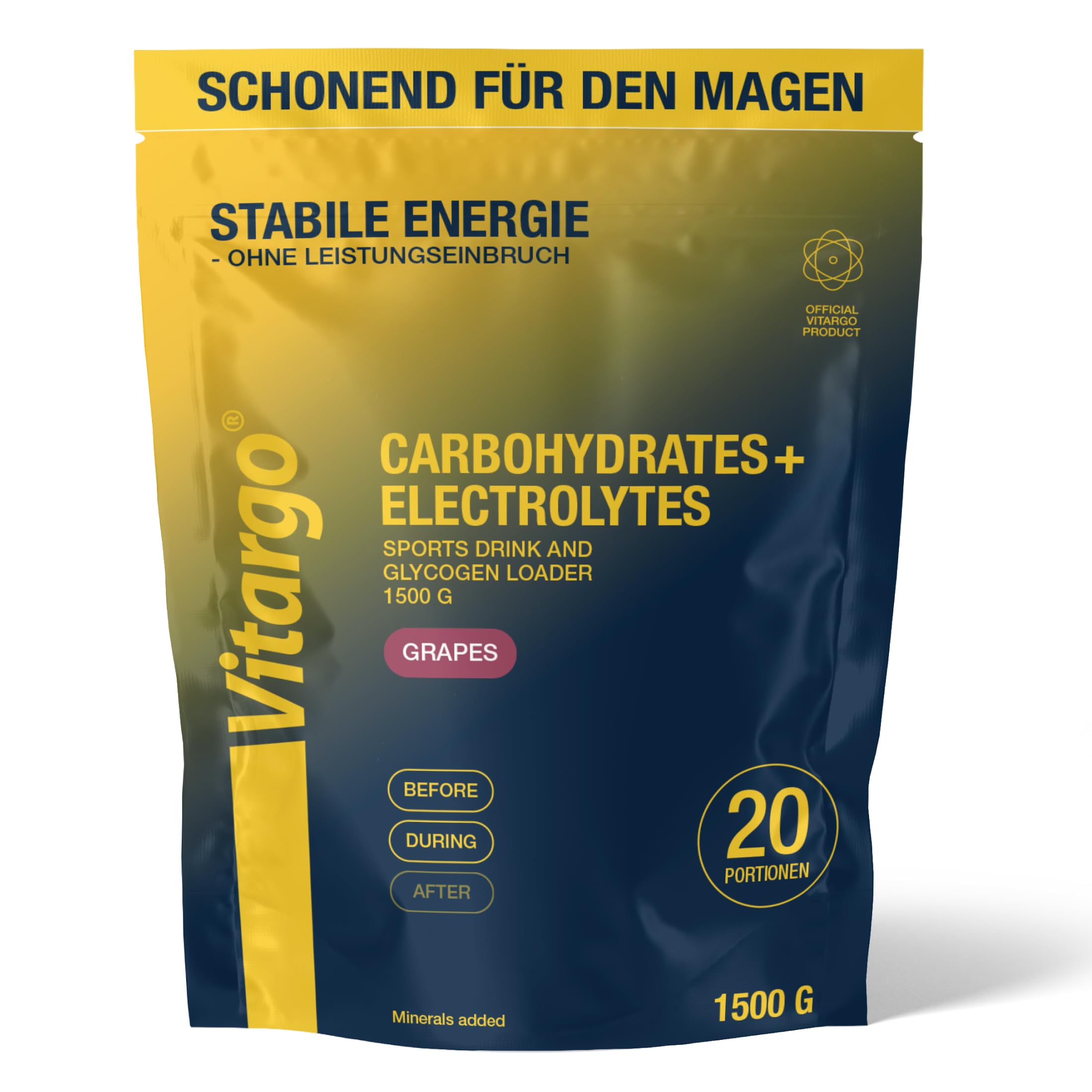 Vitargo Kohlenhydrate Pulver mit Elektrolyten, Isotonisches Getränkepulver | Magenschonender Iso Drink, Pre & Intra Workout Energy Pulver, Elektrolyt Pulver, Alternative zu Maltodextrin, Grapes, 1,5 kg