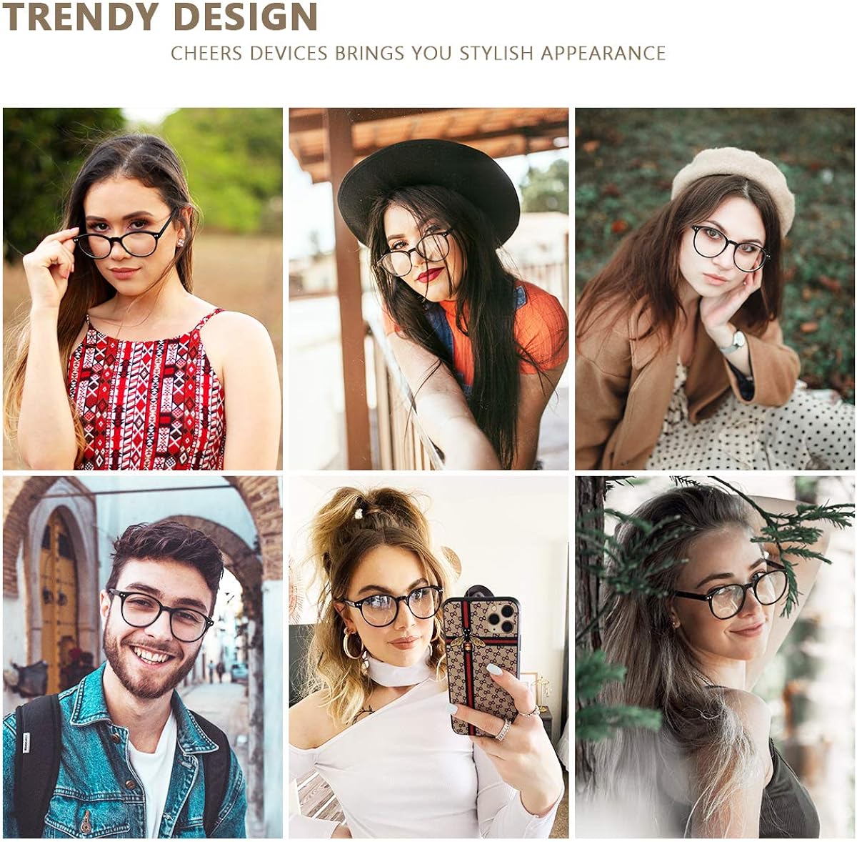 CHEERS DEVICES Blue Light Blocking Glasses Women Men Computer Glasses TR90 Eyewear Frame Interchangeable Temples & Nose Pads
