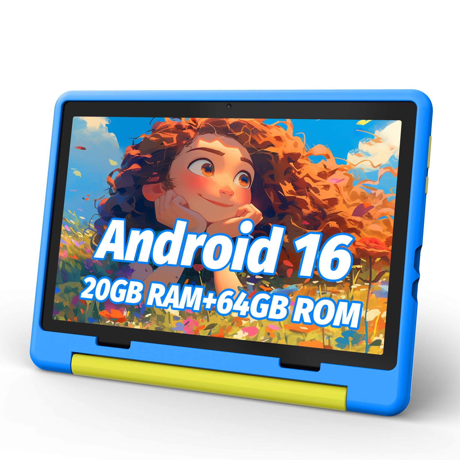 URAO Kids Tablet, Android 16 Tablet for Kids 10 inch with Case, 20GB RAM 64GB ROM 1TB TF Card Expandable for Toddler Children, Parental Control, Dual Camera, WiFi,Gift