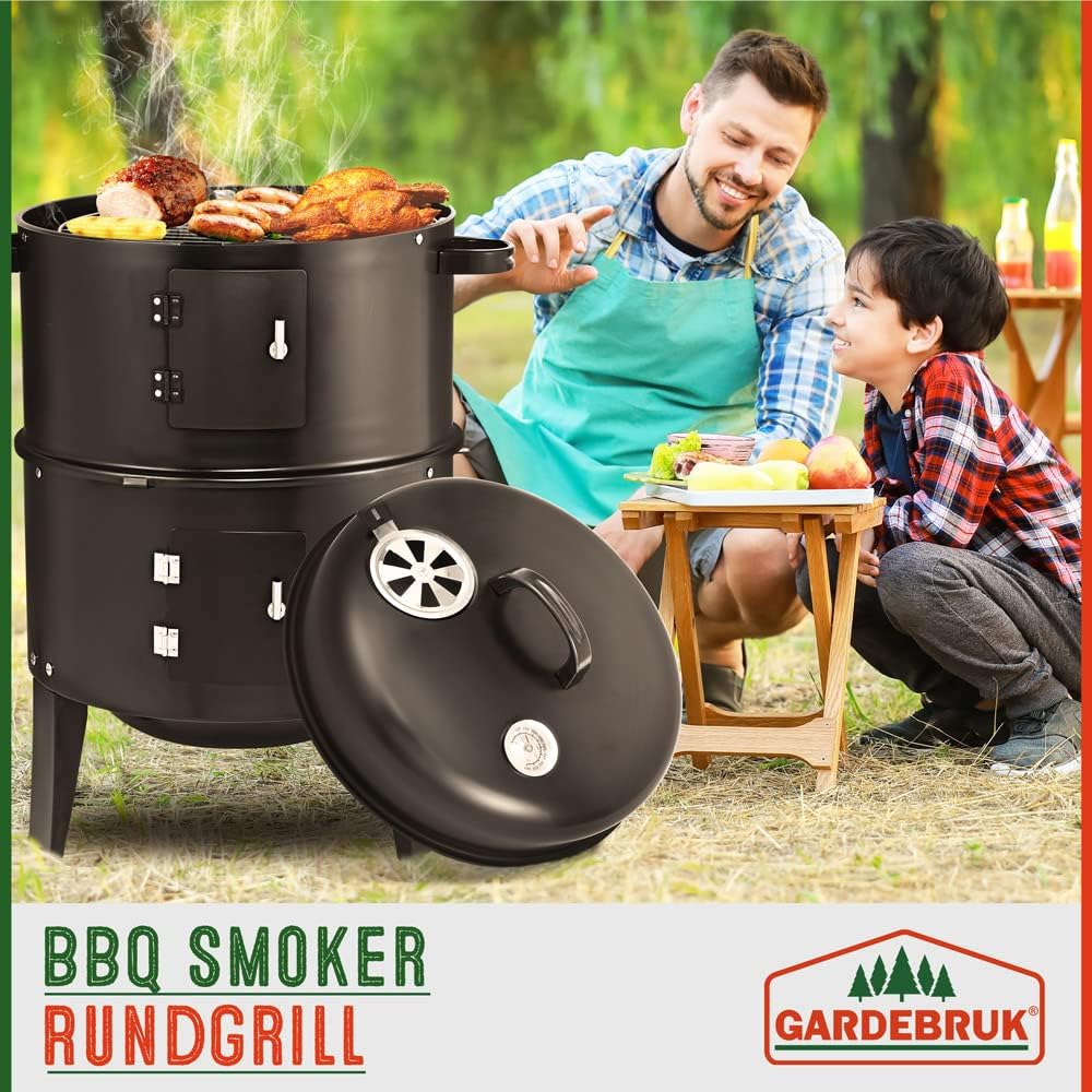 Gardebruk Barbecue Smoker Verticale a Carbonella con Termometro Grill Affumicatore Trasporto Semplice