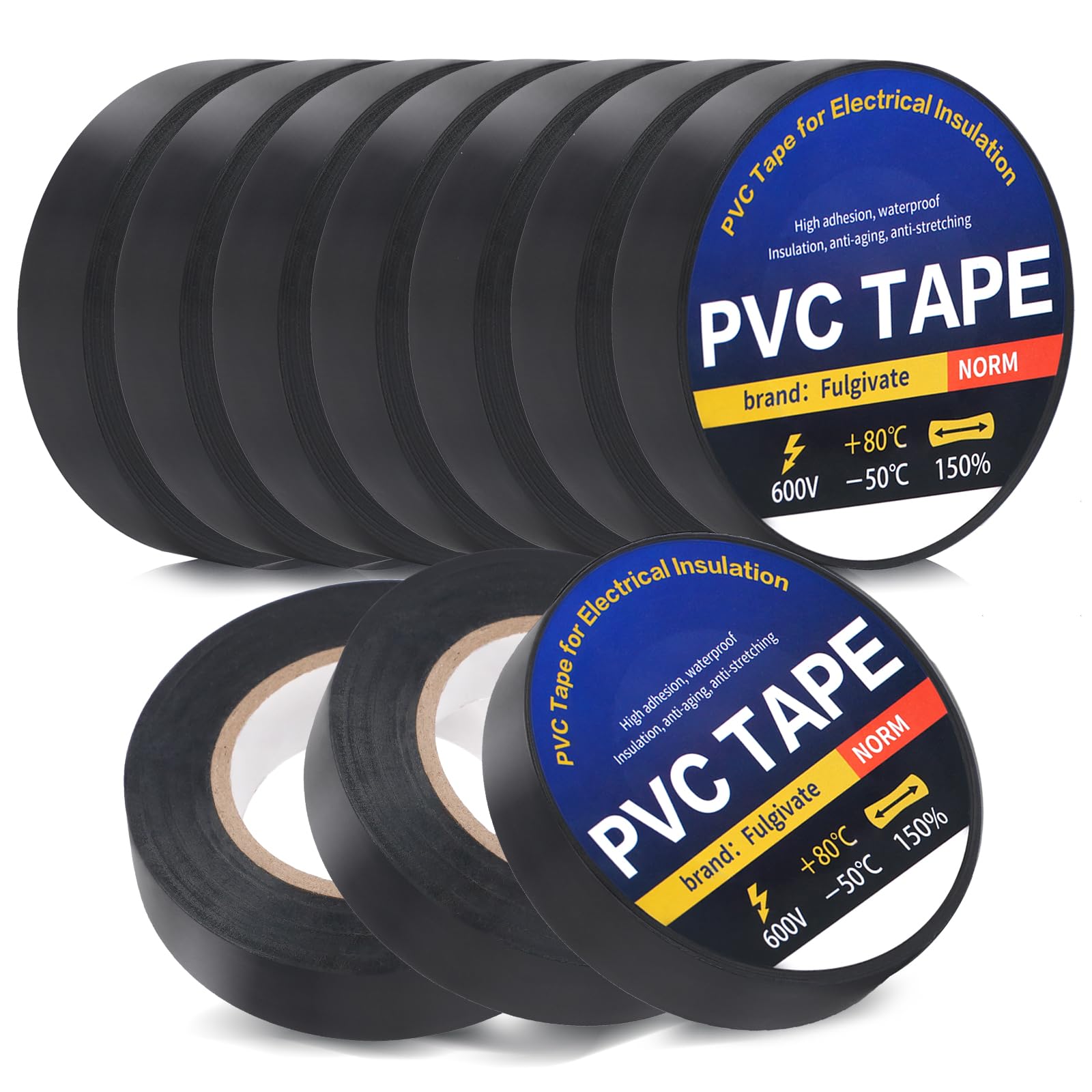 Fulgivate 10 Pack Black Electrical Tape，0.70 in x 72ft，Waterproof High Temperature Electric Tape Weatherproof Home Outdoor Multipurpose Insulating
