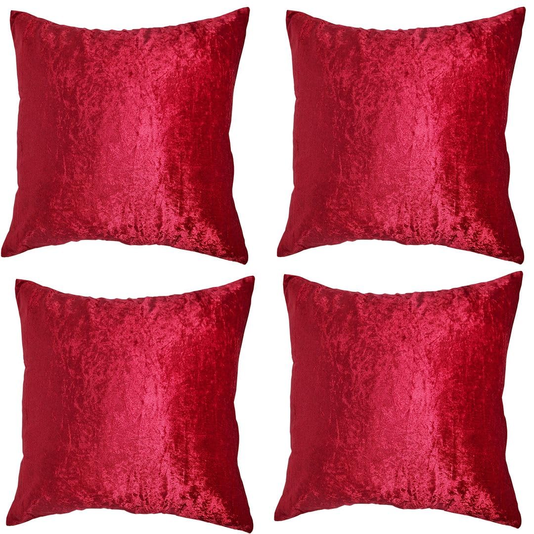 John Aird Set Of 4 Crushed Velvet Decorative Cushion Covers 18" x 18" (set of 4) (Red)