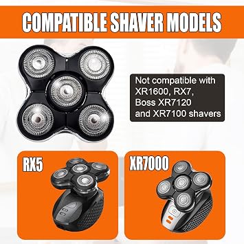 2PCS Shaver Replacment Heads Compatible with Reming-ton Balder RX5/XR7000/XR1500, 5 Dual Track Heads for Remington Shaver Replacement Heads, Wet & Dry Head Shaver for Bald Men