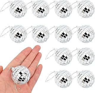 12Pcs Mini Disco Balls Hanging Mirrorball for Theme Parties Weddings New Year Family Gatherings Birthdays Cake KTV Parties Band Bar Stage Performances Lighting Effect Stage Props