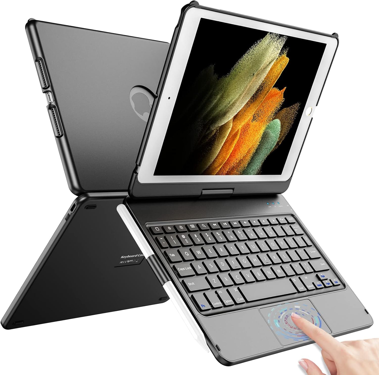 TQQ Tastatur Hülle für iPad 10.2 Zoll (7., 8. und 9. Generation) mit Präzisions-Trackpad, Notebook-ähnlicher Tastatur mit 10-Farbige Hintergrundbeleuchtung, 360° Drehbar, Deutsches QWERTZ-Layout