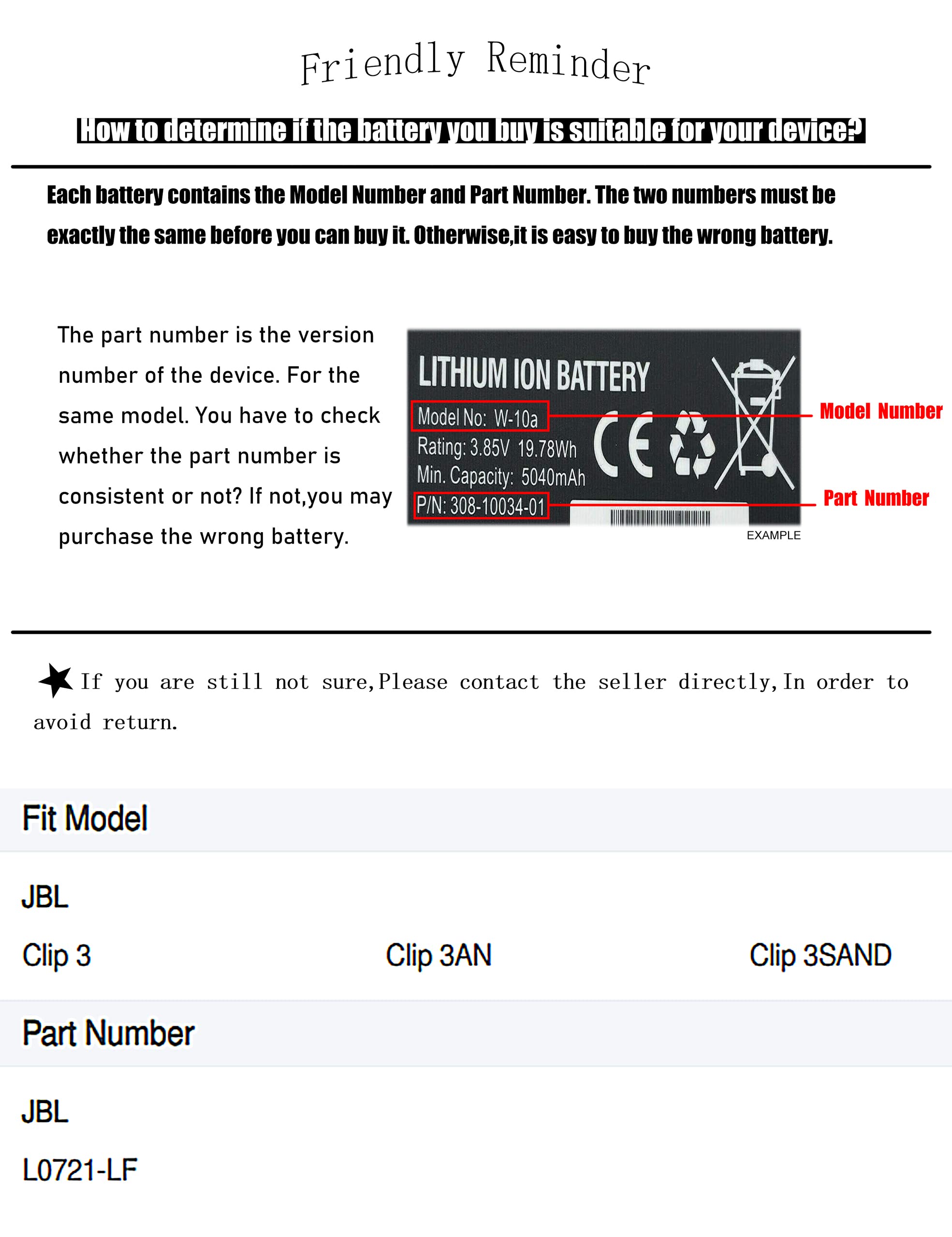 BCXY L0721-LF Battery Replacement for jbI Clip 3 Clip 3AN Clip 3SAND L0721-LF Battery