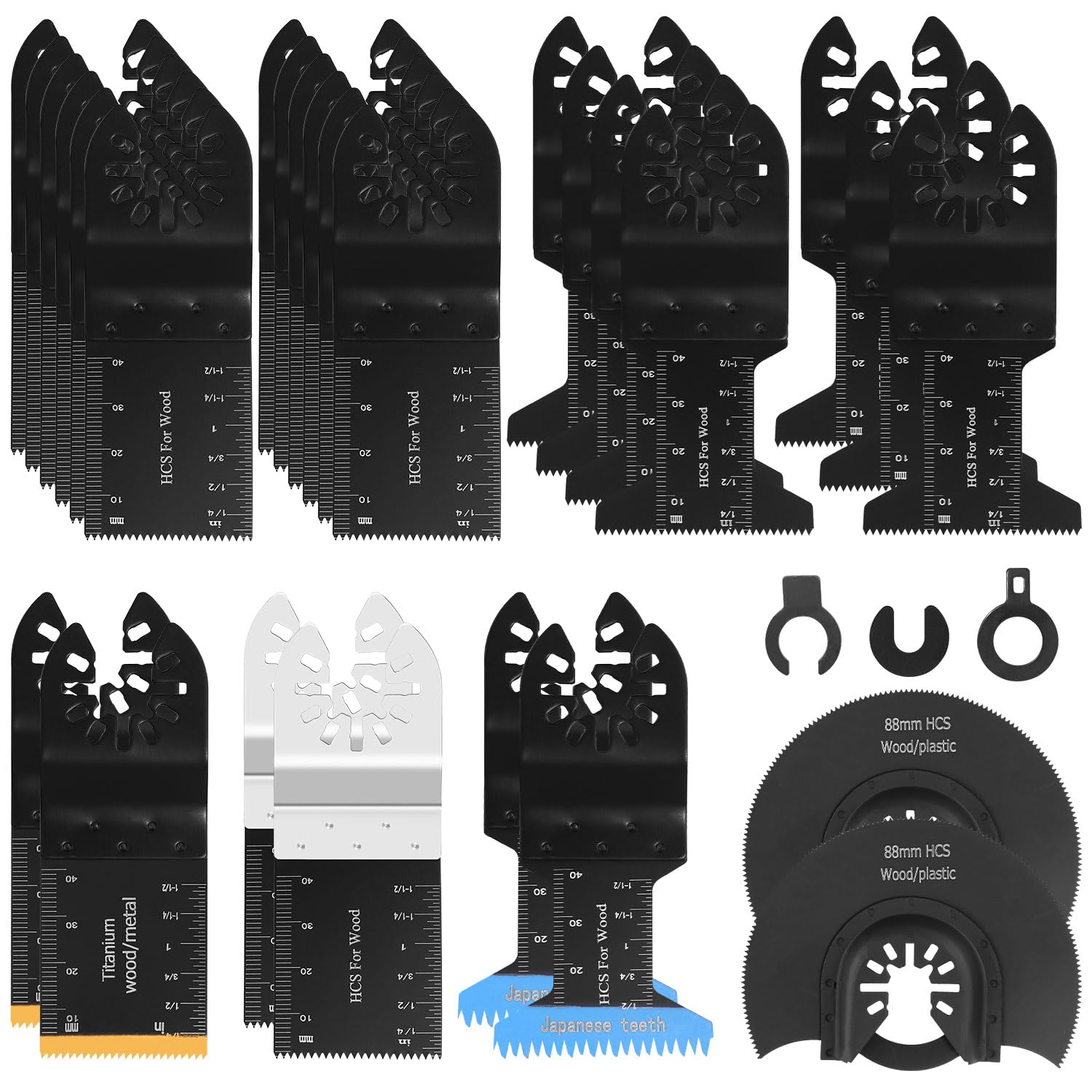 Hojas de Sierra Oscilantes,30pcs Cuchillas Multiherramienta,Accesorios Multiherramienta Universal para Cortar Madera,Clavos,Metal Sierra multifuncion Kit de Hojas de Sierra