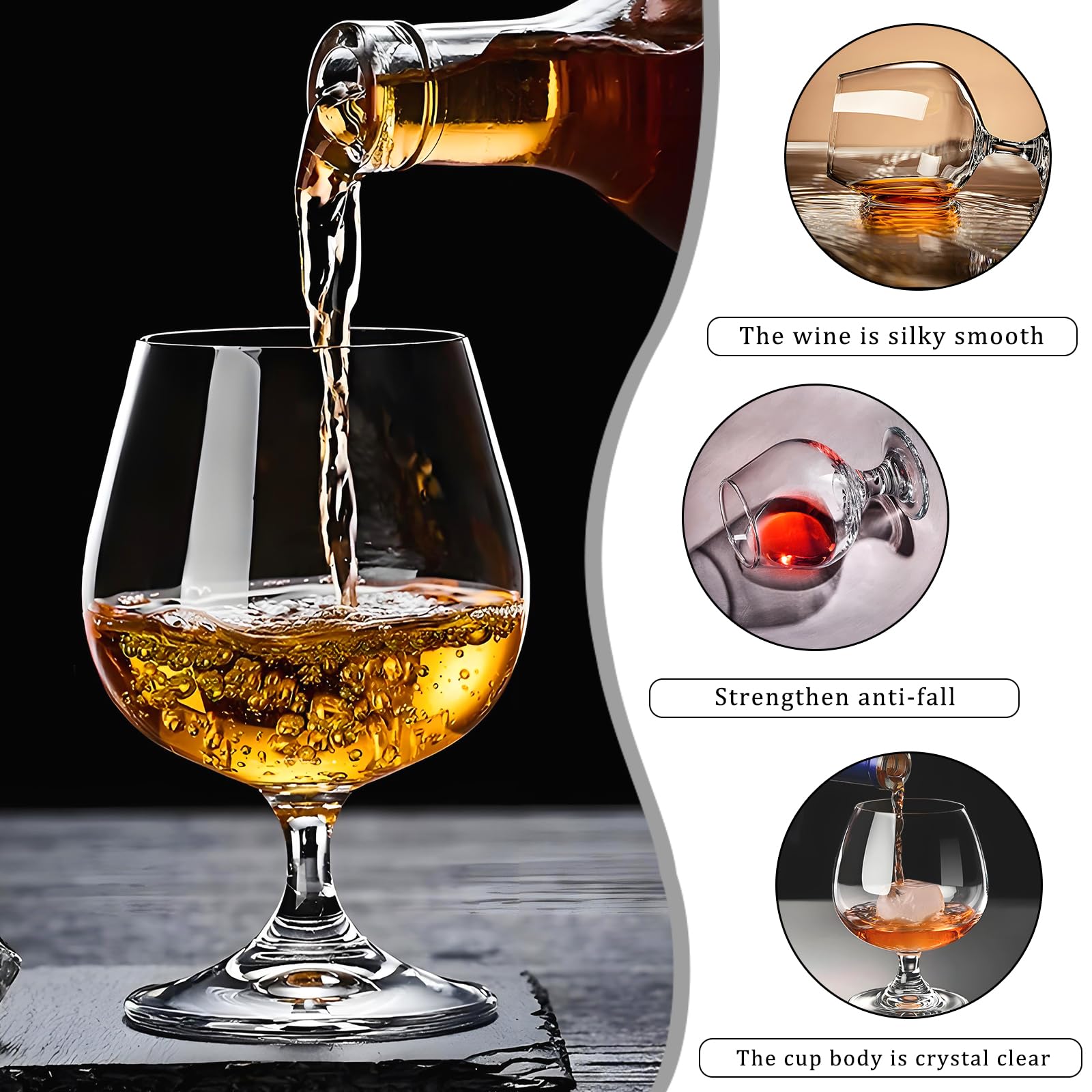 Juego de 2 copas de coñac, copas de vino cortas de 11.5 onzas, juego de copas de vino de tallo corto para bourbon, coñac, brandy, vasos cortos de degustación de cerveza (2 piezas)