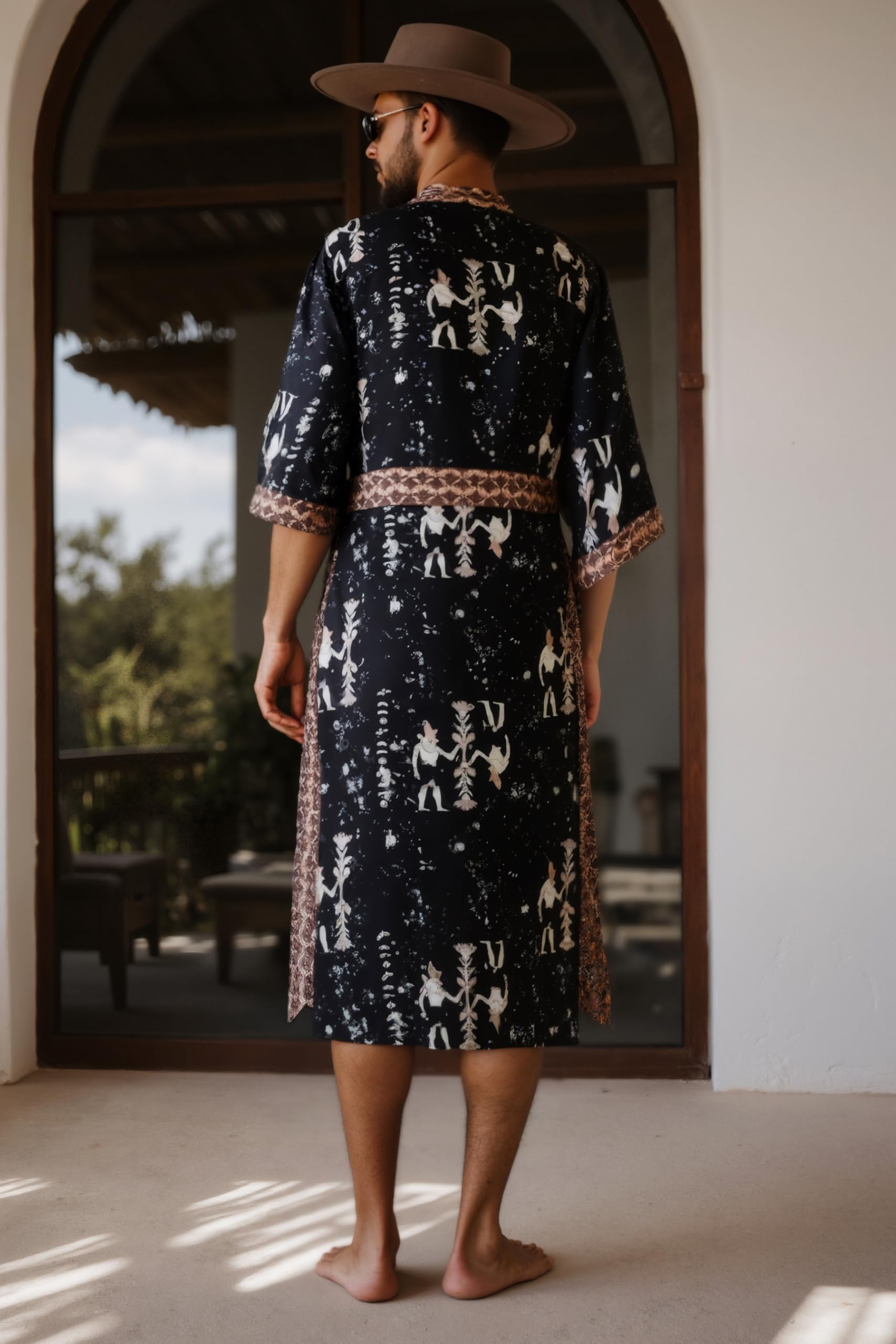 BABEYOND Houndstooth kimono męski szlafrok kąpielowy – długi jedwabny płaszcz do spania męski bielizna nocna satynowy szlafrok szlafrok modny szlafrok kąpielowy