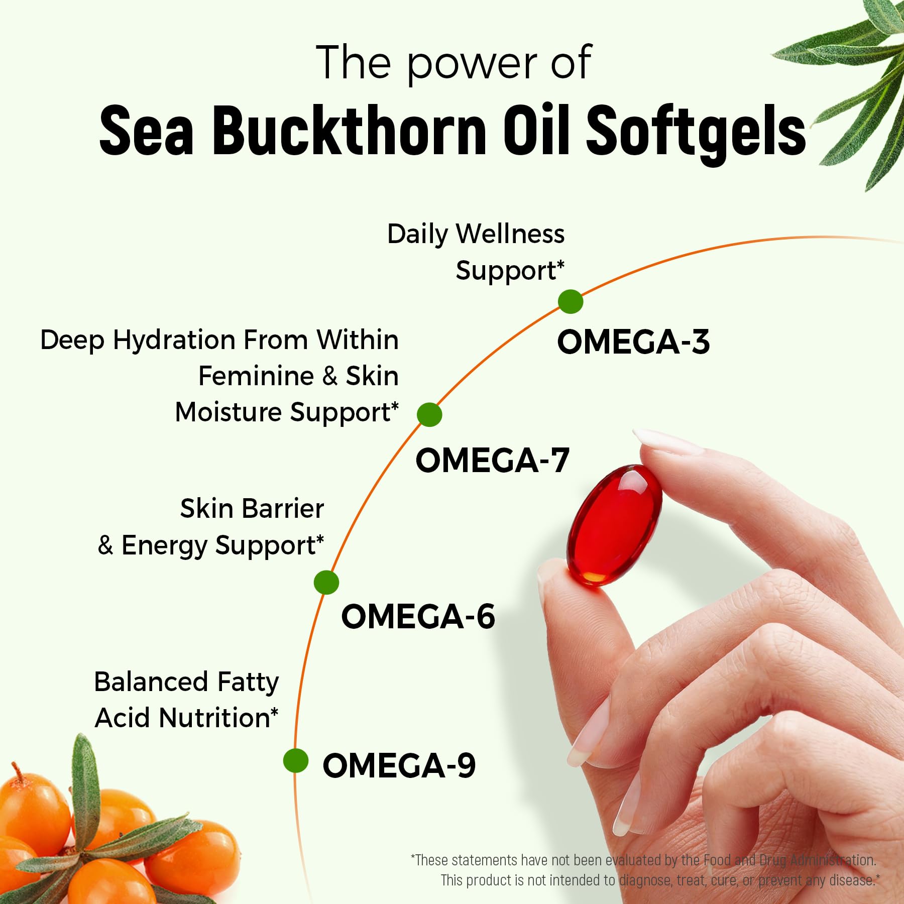 Organic Omega 7 Sea Buckthorn Oil Capsules - Omega 7, 3-6-9 Supplements for Skin, Eye, Hair & Nail Health, Hydration & Wellness Support,USDA-Certified, 30 Softgels, Travel-Friendly — Amazon image 5