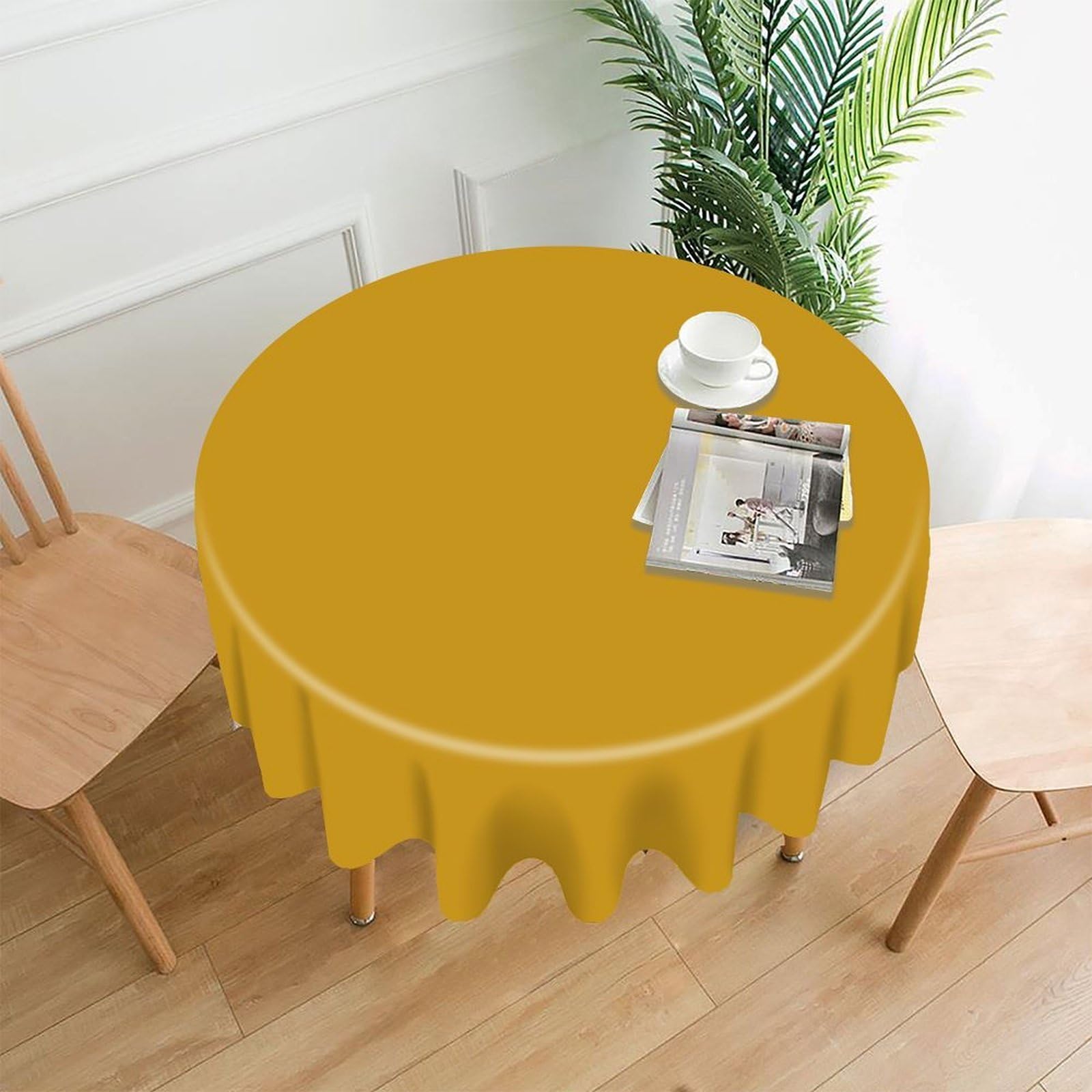 Natural Yellow Tablecloth Exquisite Wrinkle-Free Straight-Edge Round Table Cloth Anti-Fading Premium Polyester Tablecloth Waterproof Folding Table Cloths for Tables Decor